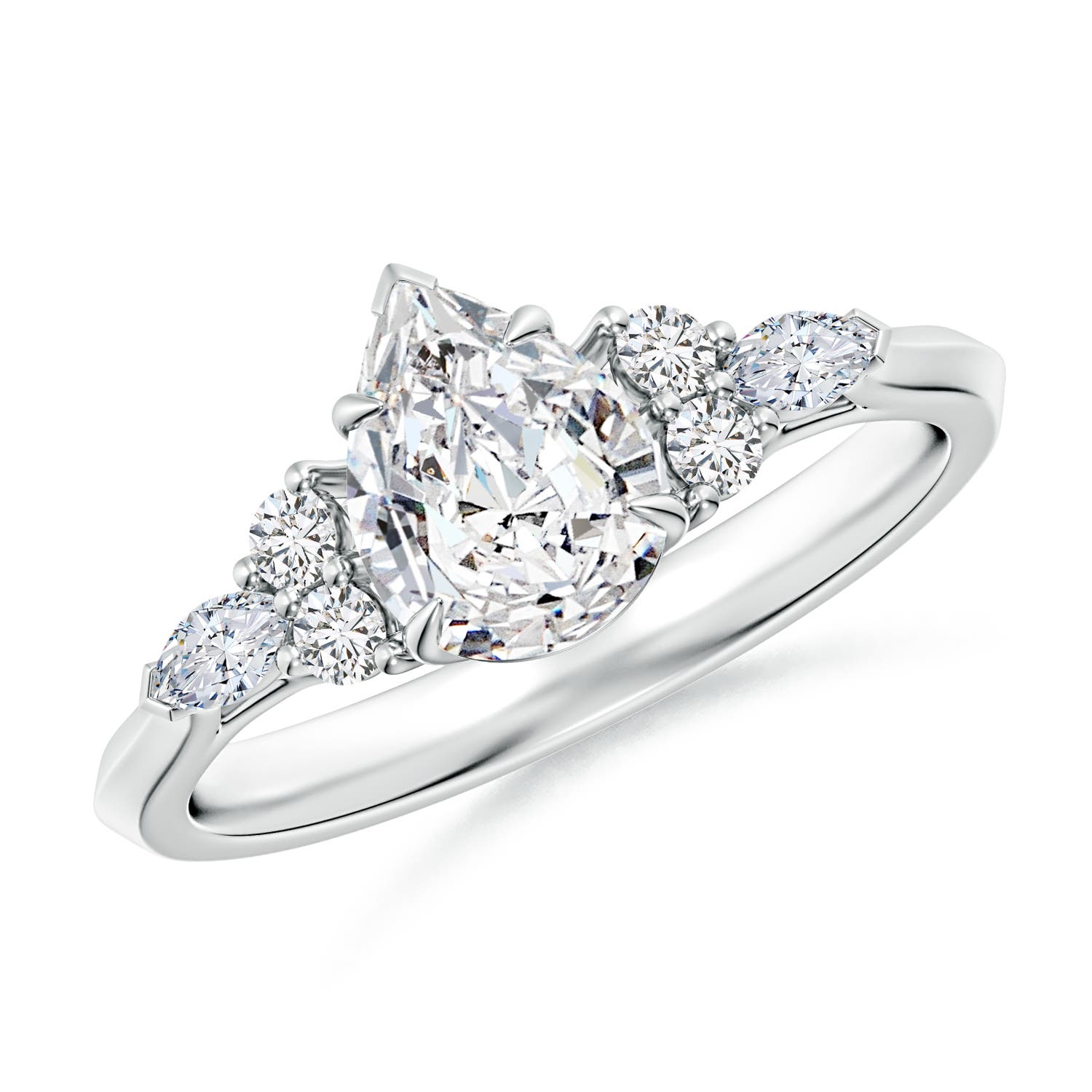 7.7x5.7mm HSI2 Pear Shape Diamond Side Stone Engagement Ring with Diamonds in 18K White Gold