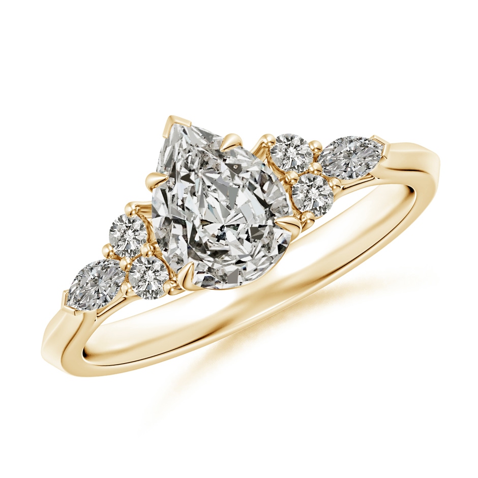 7.7x5.7mm KI3 Pear Shape Diamond Side Stone Engagement Ring with Diamonds in 18K Yellow Gold 