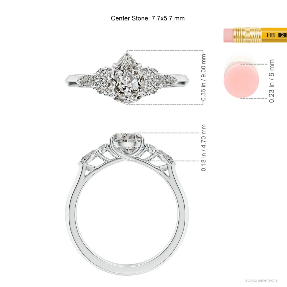 7.7x5.7mm KI3 Pear Shape Diamond Side Stone Engagement Ring with Diamonds in White Gold ruler