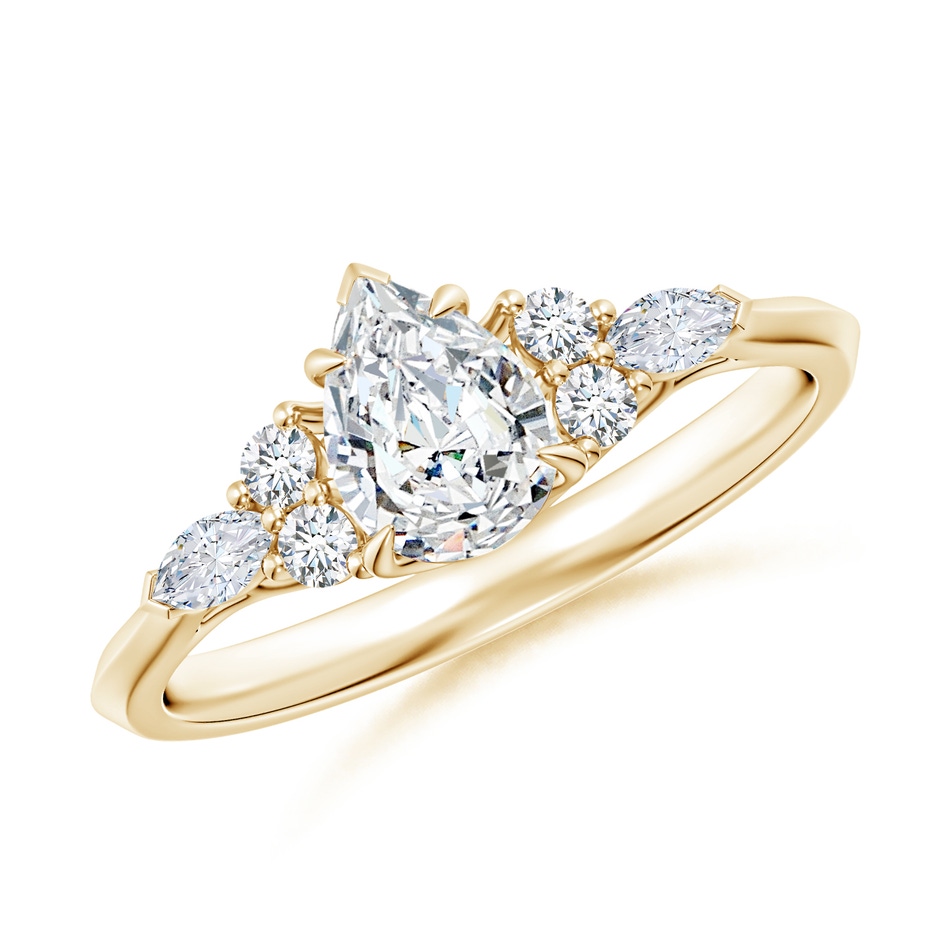 7x5mm GVS2 Pear Shape Diamond Side Stone Engagement Ring with Diamonds in 18K Yellow Gold 