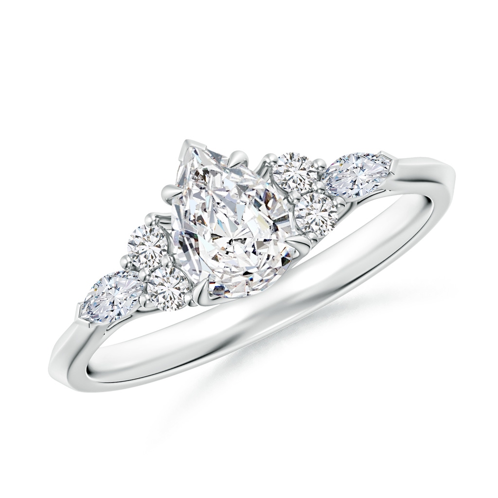 7x5mm HSI2 Pear Shape Diamond Side Stone Engagement Ring with Diamonds in White Gold