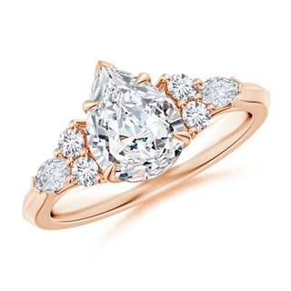 9x7mm GVS2 Pear Shape Diamond Side Stone Engagement Ring with Diamonds in 9K Rose Gold