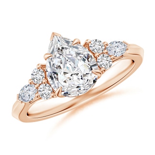 9x7mm HSI2 Pear Shape Diamond Side Stone Engagement Ring with Diamonds in 18K Rose Gold