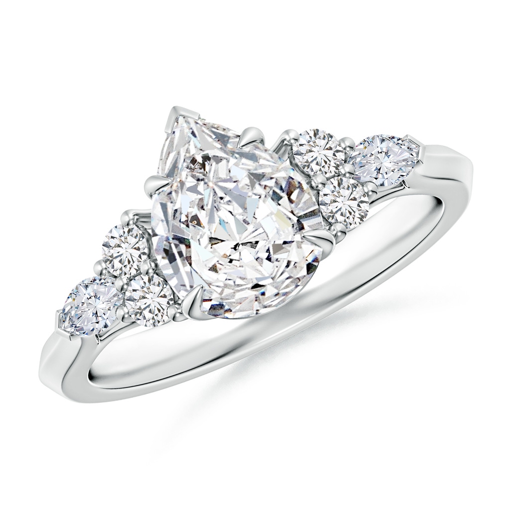 9x7mm HSI2 Pear Shape Diamond Side Stone Engagement Ring with Diamonds in White Gold
