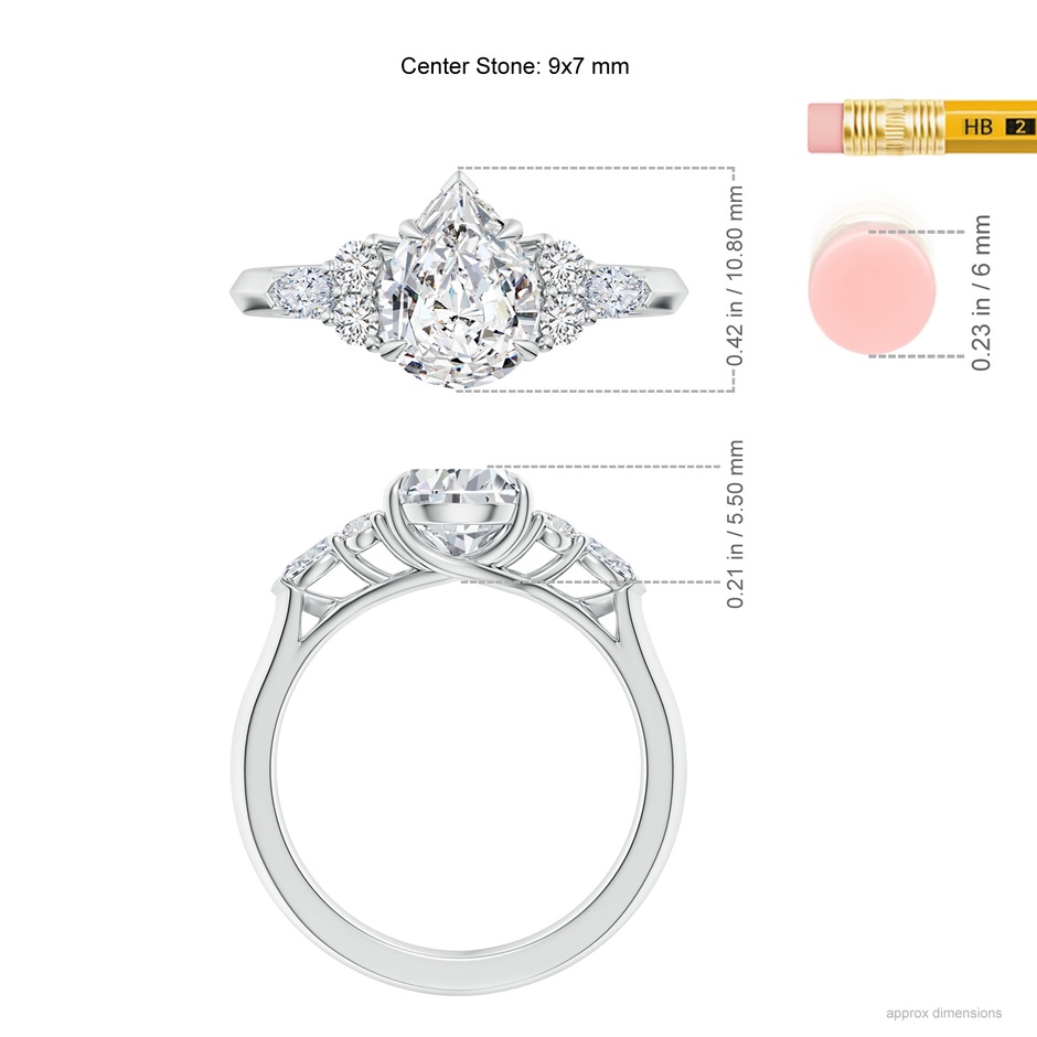 9x7mm HSI2 Pear Shape Diamond Side Stone Engagement Ring with Diamonds in White Gold ruler