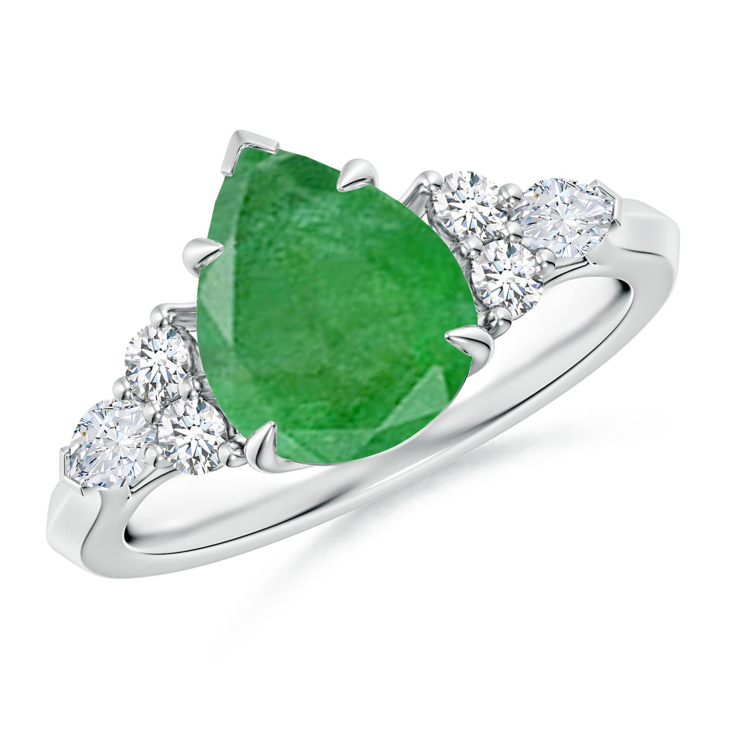 10x8mm A Pear Shape Emerald Side Stone Engagement Ring with Diamonds in P950 Platinum