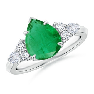 10x8mm AA Pear Shape Emerald Side Stone Engagement Ring with Diamonds in P950 Platinum