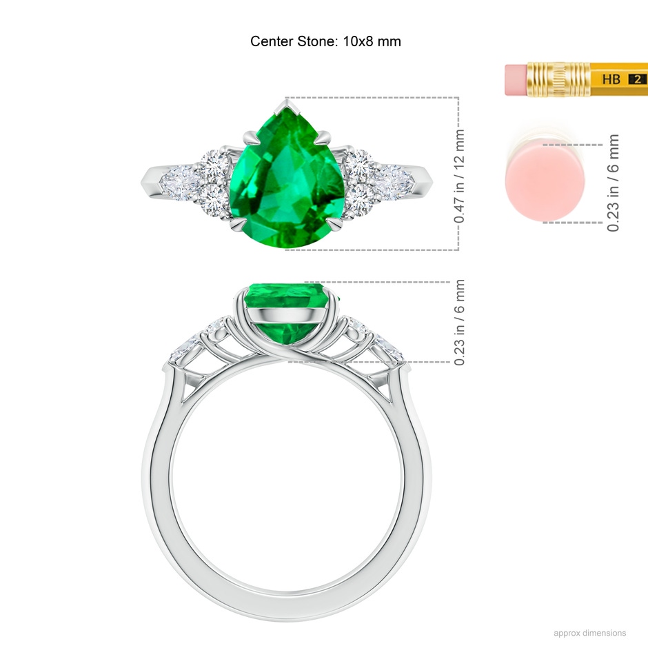 10x8mm AAA Pear Shape Emerald Side Stone Engagement Ring with Diamonds in P950 Platinum ruler