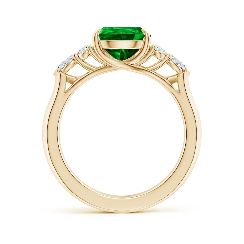 10x8mm AAAA Pear Shape Emerald Side Stone Engagement Ring with Diamonds in Yellow Gold - side 199