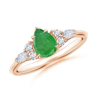 7x5mm A Pear Shape Emerald Side Stone Engagement Ring with Diamonds in Rose Gold