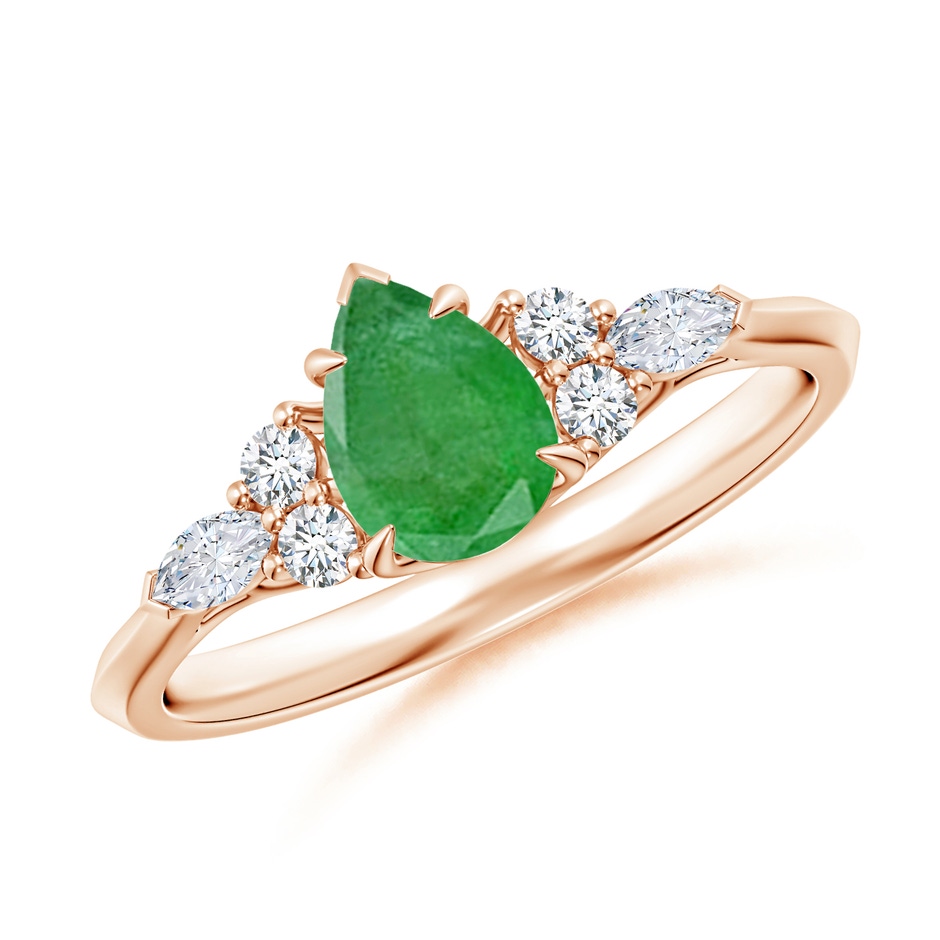 7x5mm A Pear Shape Emerald Side Stone Engagement Ring with Diamonds in Rose Gold 