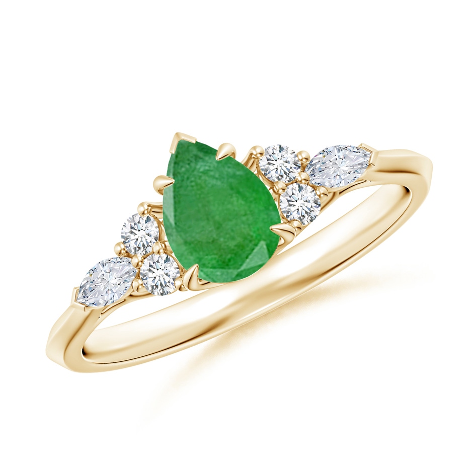 7x5mm A Pear Shape Emerald Side Stone Engagement Ring with Diamonds in Yellow Gold 
