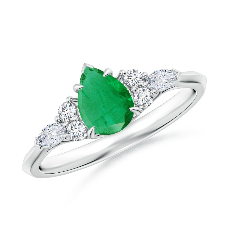 7x5mm AA Pear Shape Emerald Side Stone Engagement Ring with Diamonds in 9K White Gold 