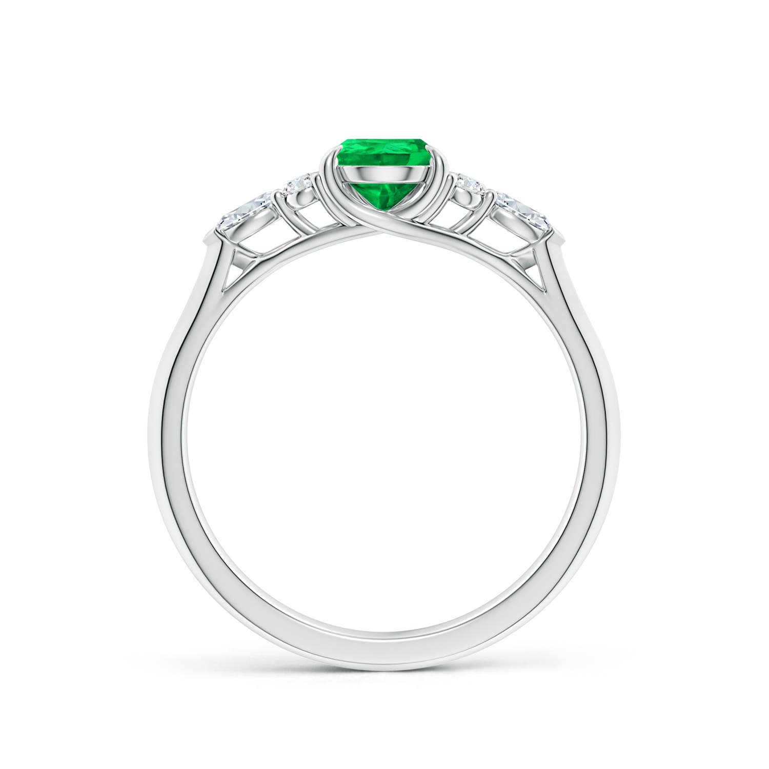 7x5mm AAA Pear Shape Emerald Side Stone Engagement Ring with Diamonds in 18K White Gold