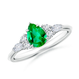 7x5mm AAA Pear Shape Emerald Side Stone Engagement Ring with Diamonds in P950 Platinum