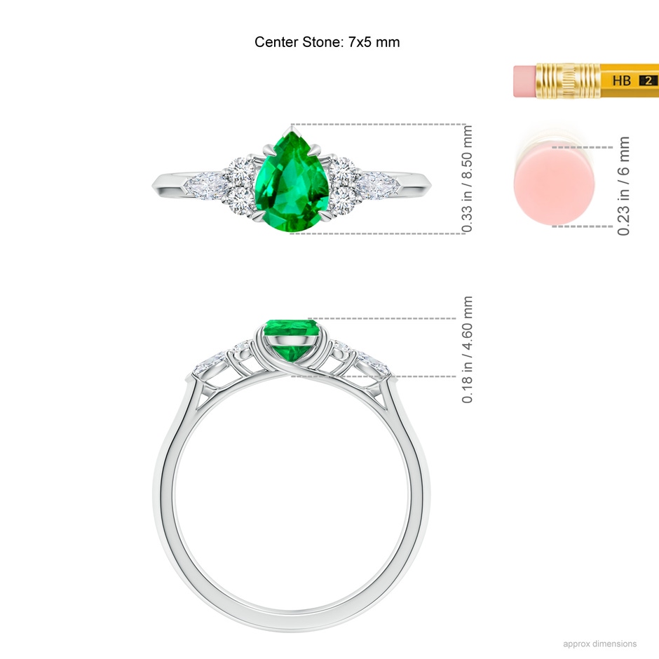 7x5mm AAA Pear Shape Emerald Side Stone Engagement Ring with Diamonds in P950 Platinum ruler