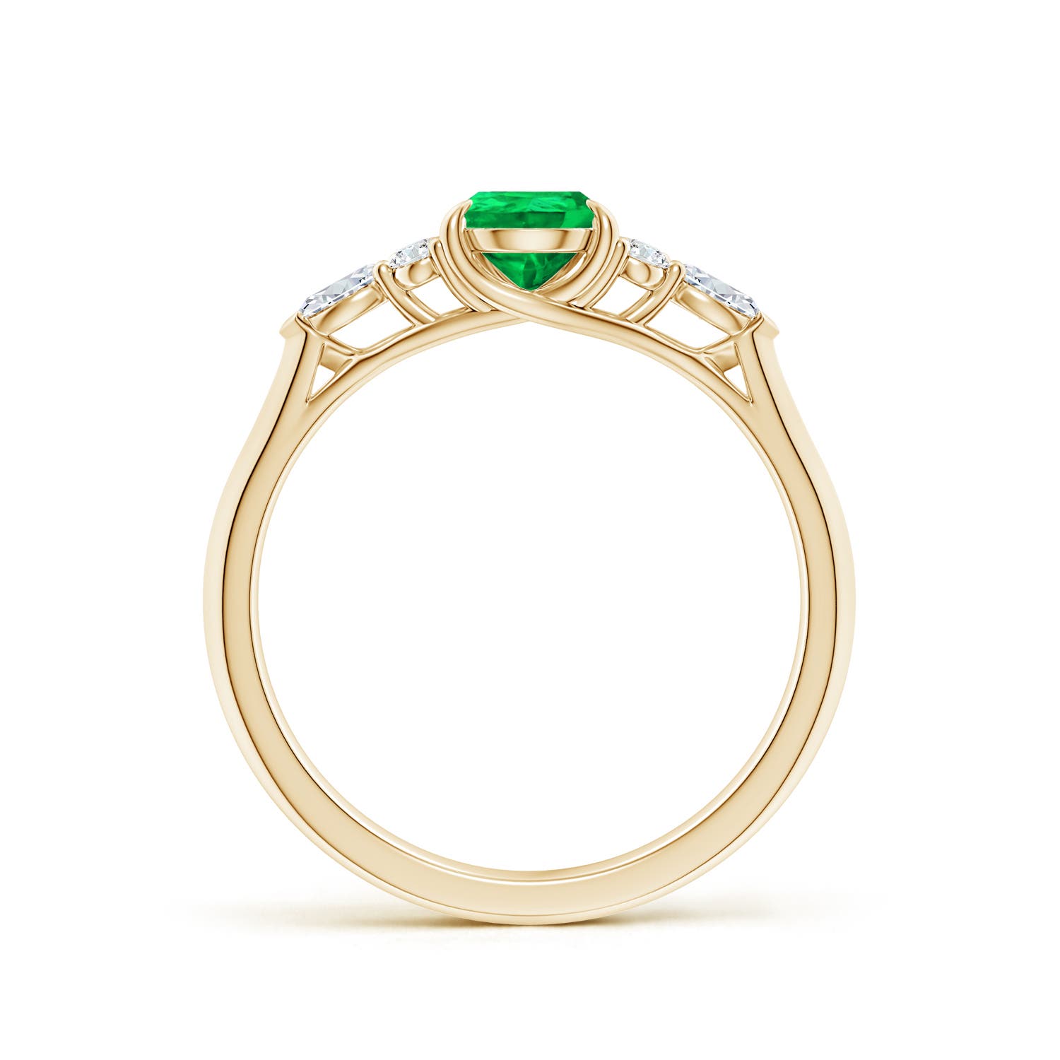 7x5mm AAA Pear Shape Emerald Side Stone Engagement Ring with Diamonds in Yellow Gold - side 3