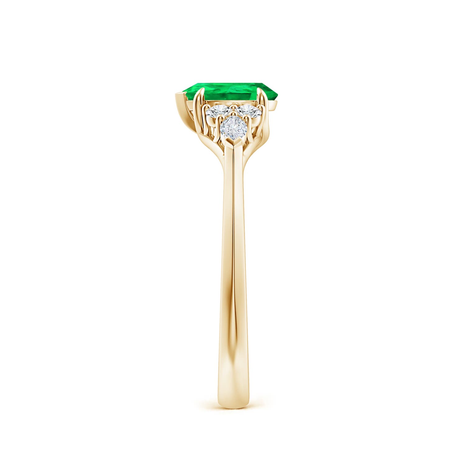 7x5mm AAA Pear Shape Emerald Side Stone Engagement Ring with Diamonds in Yellow Gold - side 4