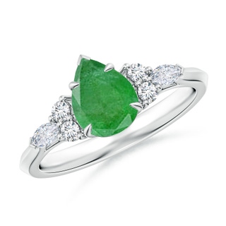 8x6mm A Pear Shape Emerald Side Stone Engagement Ring with Diamonds in P950 Platinum