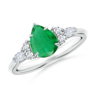 8x6mm AA Pear Shape Emerald Side Stone Engagement Ring with Diamonds in P950 Platinum