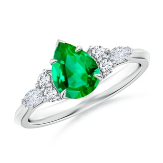 8x6mm AAA Pear Shape Emerald Side Stone Engagement Ring with Diamonds in P950 Platinum