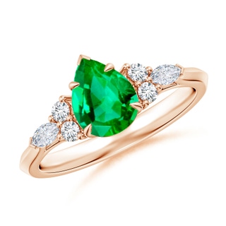 8x6mm AAA Pear Shape Emerald Side Stone Engagement Ring with Diamonds in Rose Gold