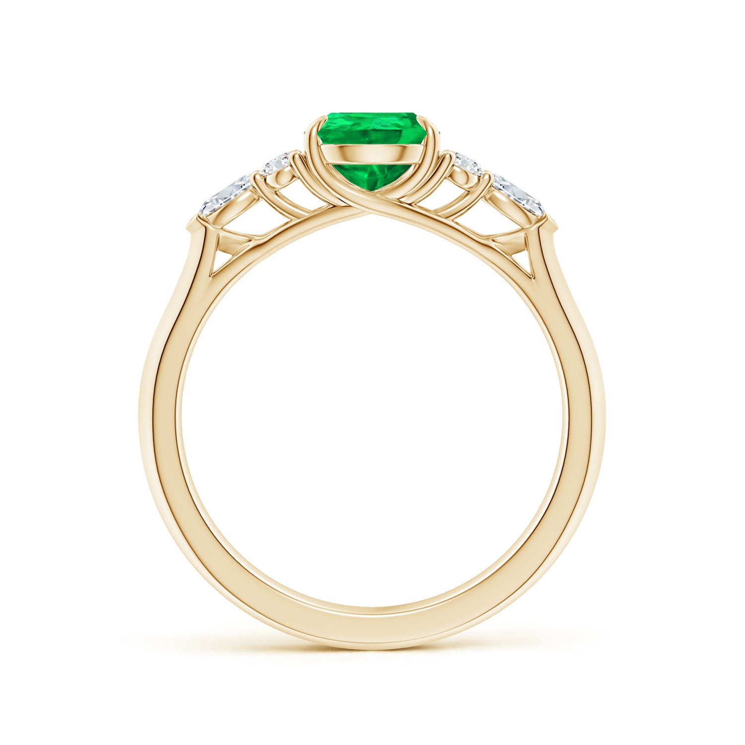 8x6mm AAA Pear Shape Emerald Side Stone Engagement Ring with Diamonds in Yellow Gold