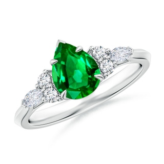 8x6mm AAAA Pear Shape Emerald Side Stone Engagement Ring with Diamonds in P950 Platinum