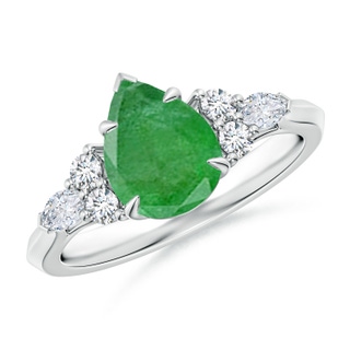 9x7mm A Pear Shape Emerald Side Stone Engagement Ring with Diamonds in P950 Platinum