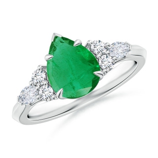 9x7mm AA Pear Shape Emerald Side Stone Engagement Ring with Diamonds in P950 Platinum