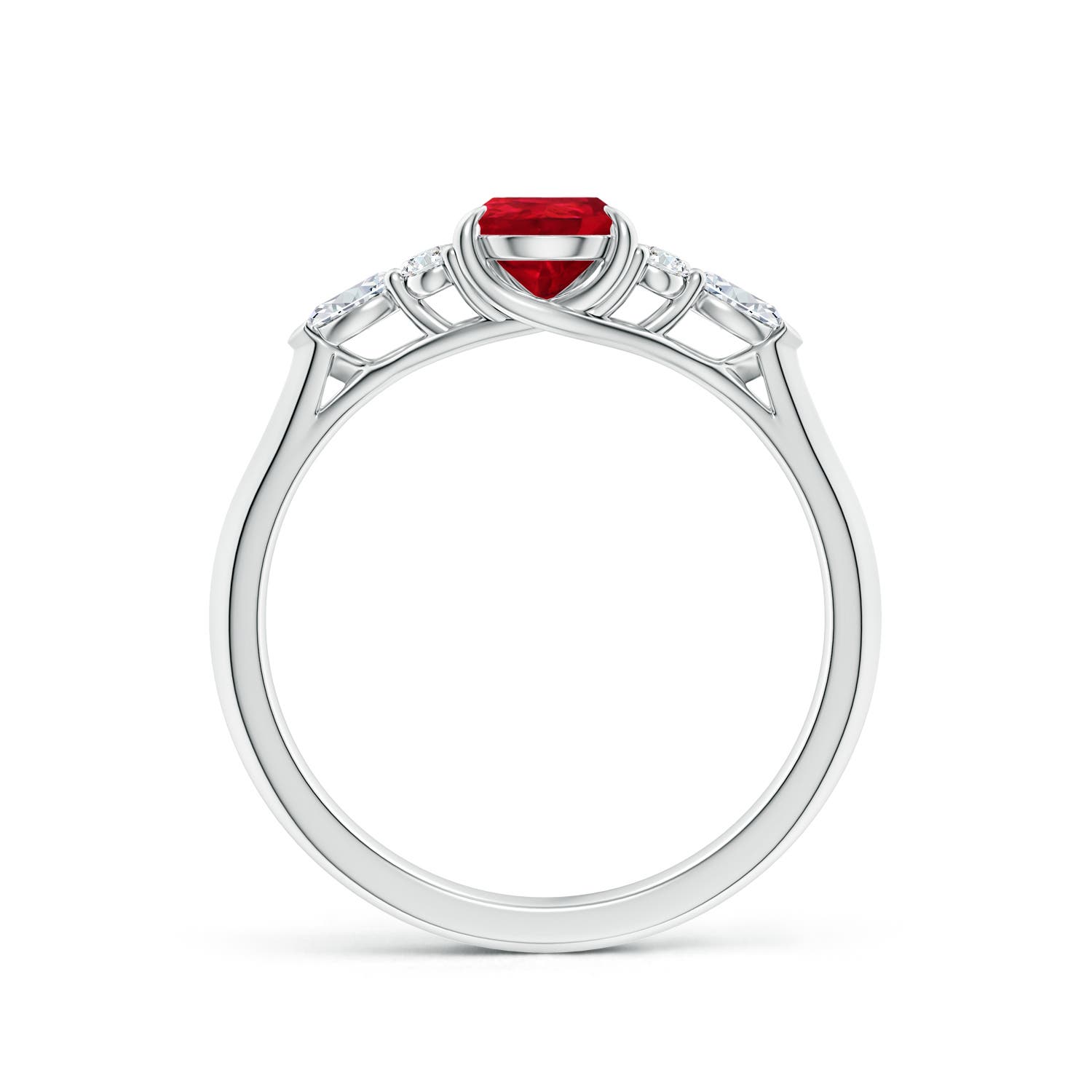 7x5mm AAA Pear Shape Ruby Side Stone Engagement Ring with Diamonds in White Gold