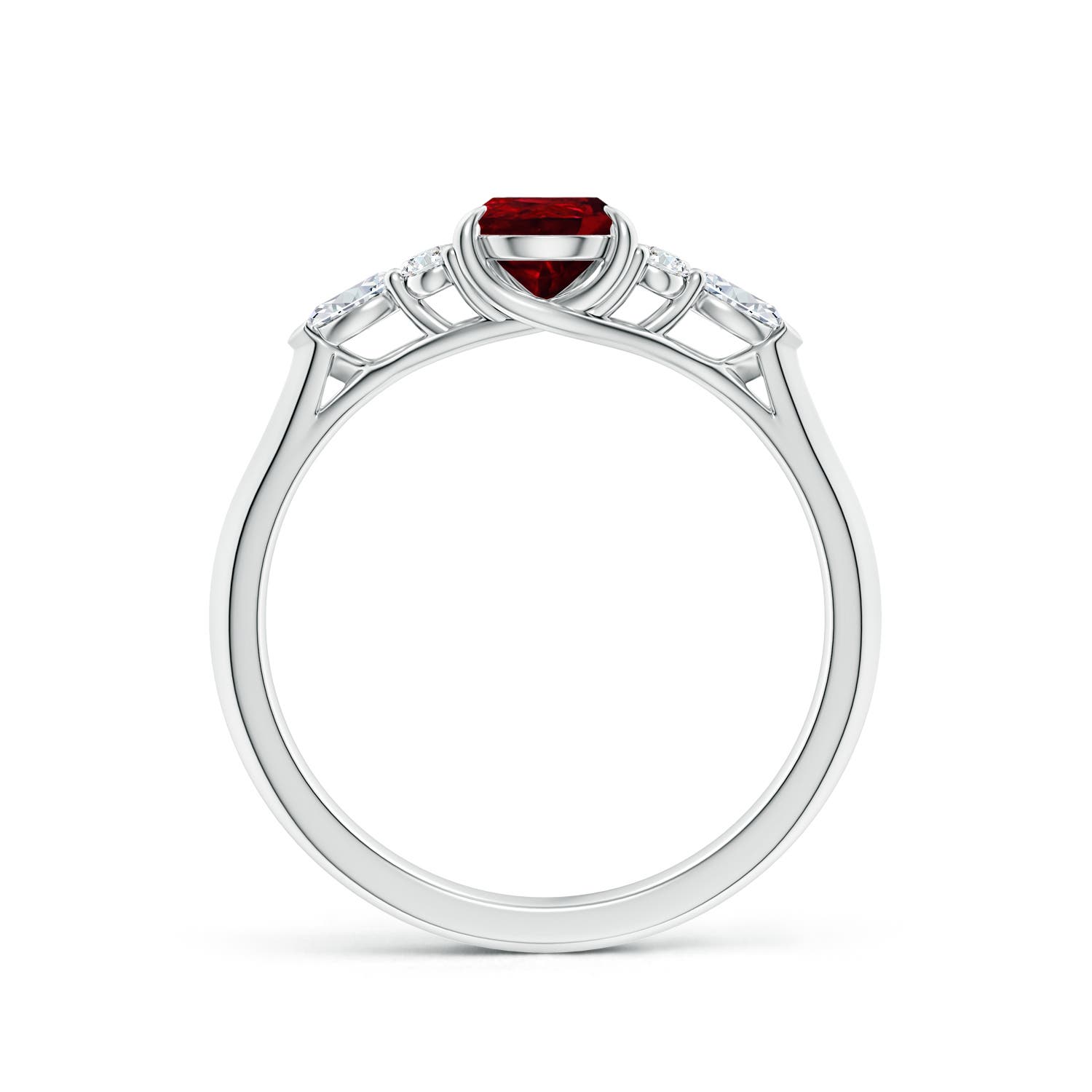 7x5mm AAAA Pear Shape Ruby Side Stone Engagement Ring with Diamonds in White Gold