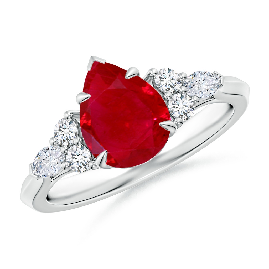 9x7mm AAA Pear Shape Ruby Side Stone Engagement Ring with Diamonds in White Gold