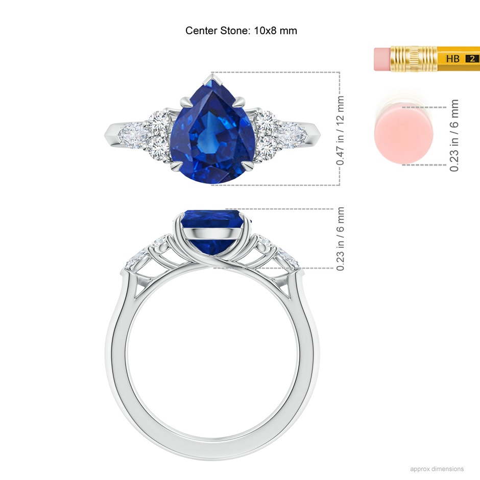 10x8mm AAA Pear Shape Blue Sapphire Side Stone Engagement Ring with Diamonds in P950 Platinum ruler