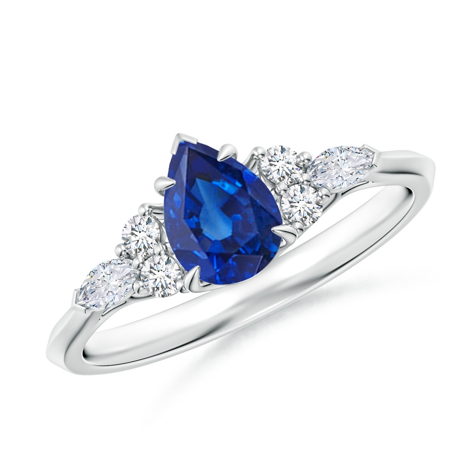 7x5mm AAA Pear Shape Blue Sapphire Side Stone Engagement Ring with Diamonds in White Gold 