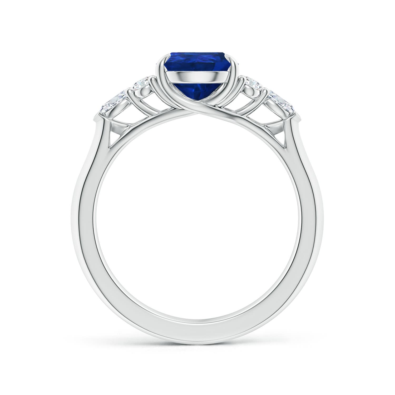 9x7mm AAA Pear Shape Blue Sapphire Side Stone Engagement Ring with Diamonds in White Gold - side 2