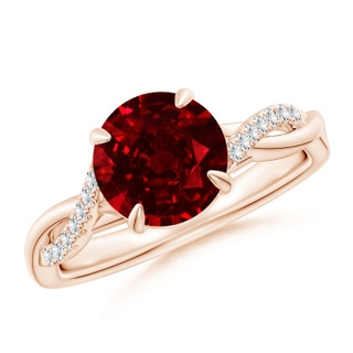 8mm AAAA Round Ruby Twisted Shank Engagement Ring in Rose Gold