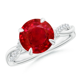 9mm AAA Round Ruby Twisted Shank Engagement Ring in P950 Platinum