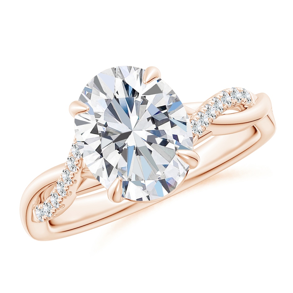 10x8mm GVS2 Oval Diamond Twisted Shank Engagement Ring in 18K Rose Gold 