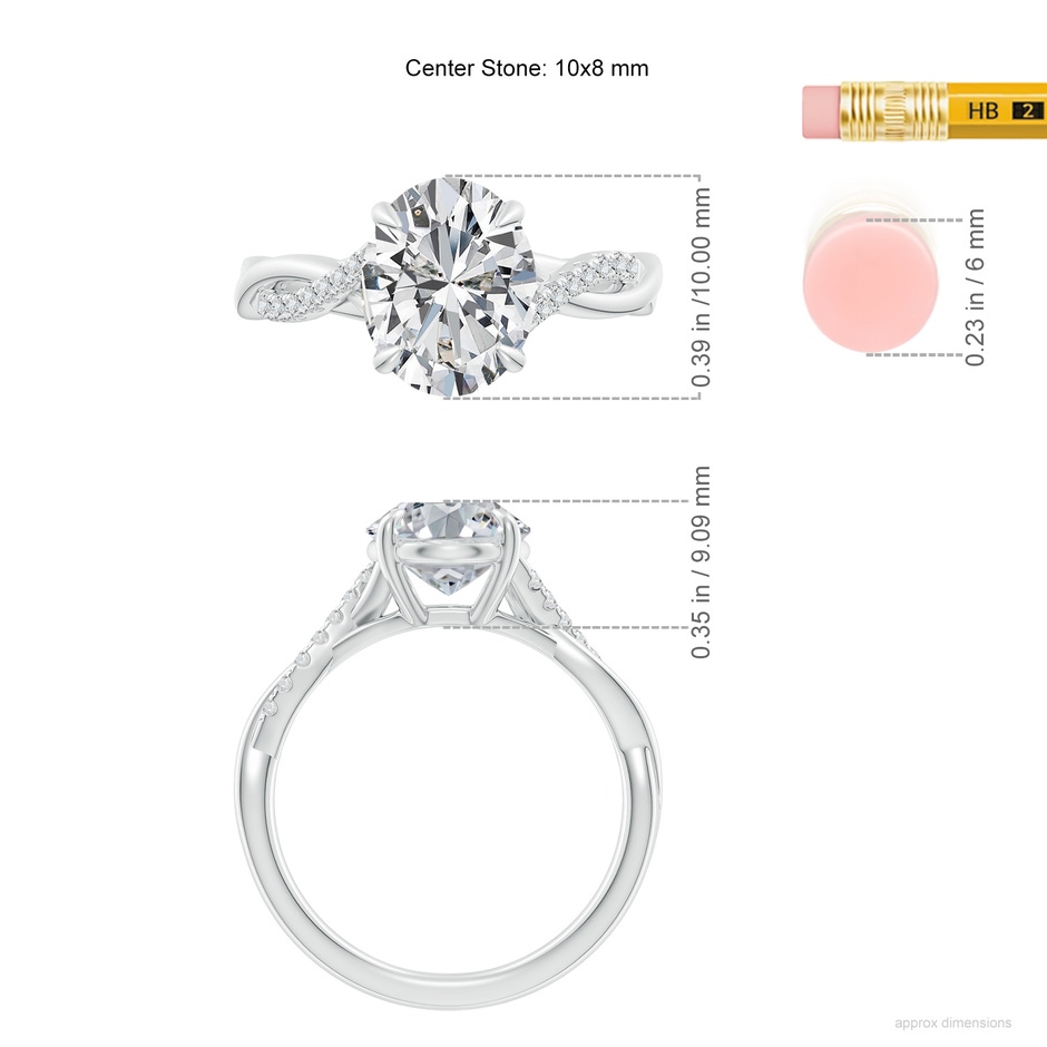 10x8mm HSI2 Oval Diamond Twisted Shank Engagement Ring in P950 Platinum ruler