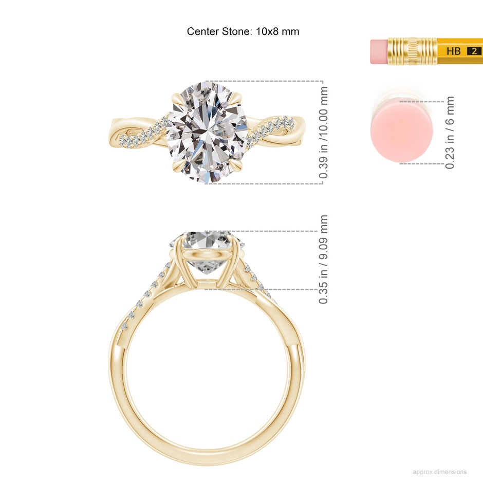 10x8mm KI3 Oval Diamond Twisted Shank Engagement Ring in Yellow Gold ruler
