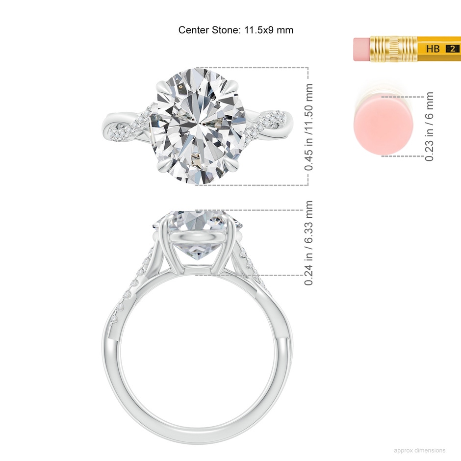 11.5x9mm HSI2 Oval Diamond Twisted Shank Engagement Ring in P950 Platinum ruler
