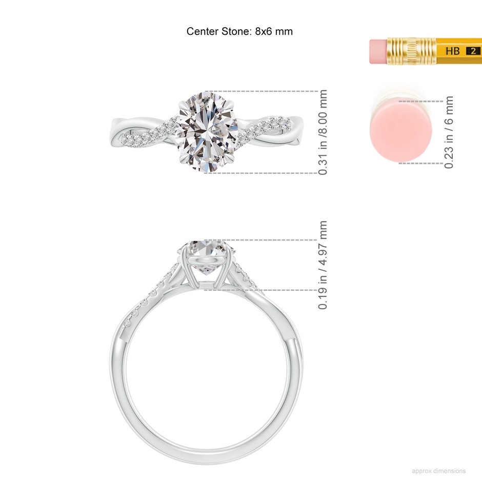 8x6mm IJI1I2 Oval Diamond Twisted Shank Engagement Ring in P950 Platinum ruler