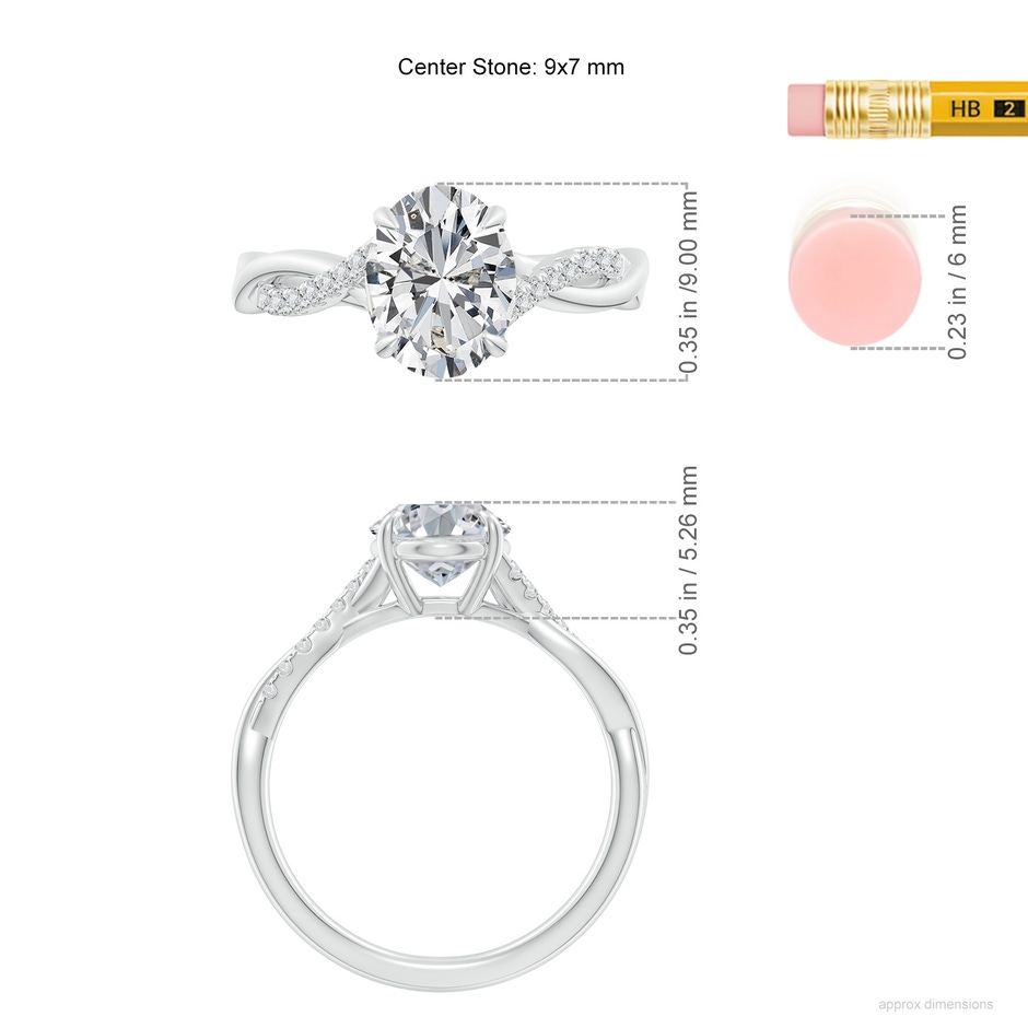 9x7mm HSI2 Oval Diamond Twisted Shank Engagement Ring in P950 Platinum ruler