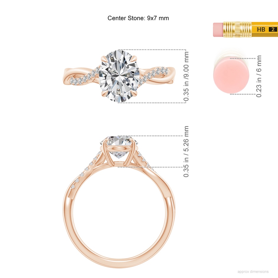 9x7mm IJI1I2 Oval Diamond Twisted Shank Engagement Ring in 18K Rose Gold ruler