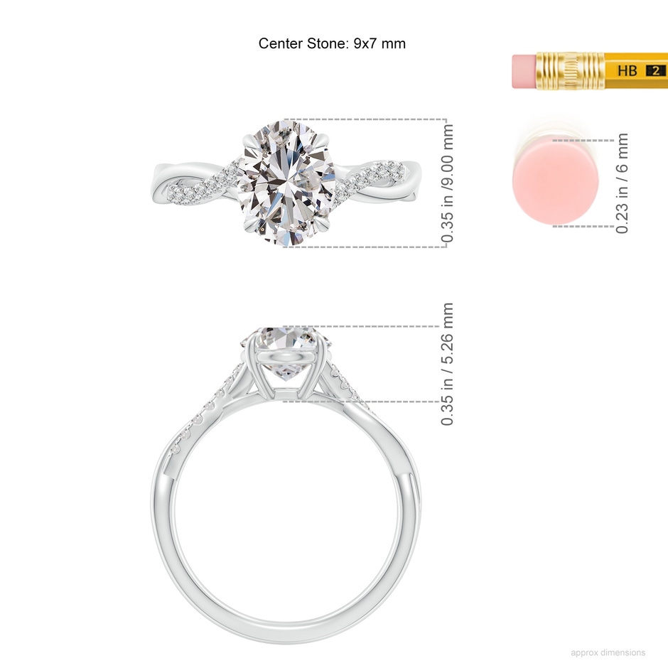 9x7mm IJI1I2 Oval Diamond Twisted Shank Engagement Ring in P950 Platinum ruler