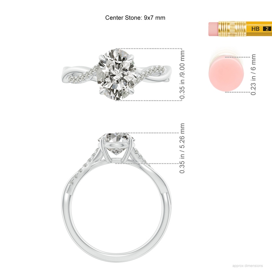 9x7mm KI3 Oval Diamond Twisted Shank Engagement Ring in P950 Platinum ruler