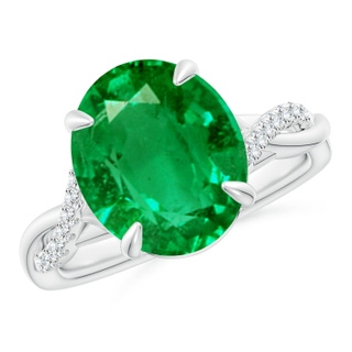 12x10mm AAA Oval Emerald Twisted Shank Engagement Ring in P950 Platinum