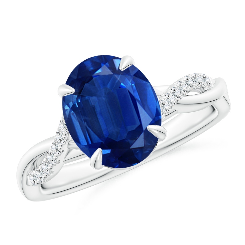 10x8mm AAA Oval Blue Sapphire Twisted Shank Engagement Ring in White Gold 