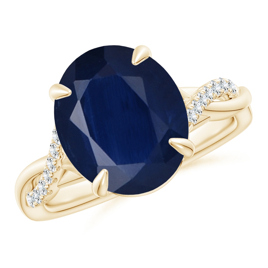 12x10mm A Oval Blue Sapphire Twisted Shank Engagement Ring in Yellow Gold 